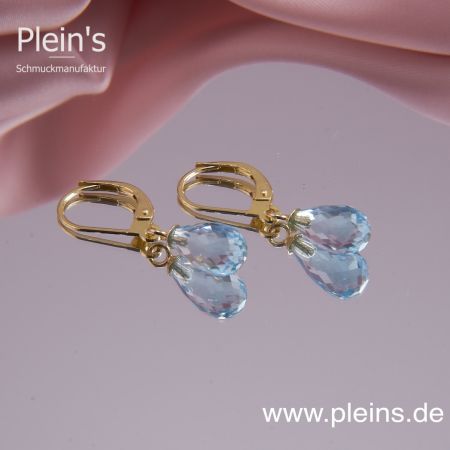 Blautopas Ohrringe Tropfen facettiert 585 Gelbgold